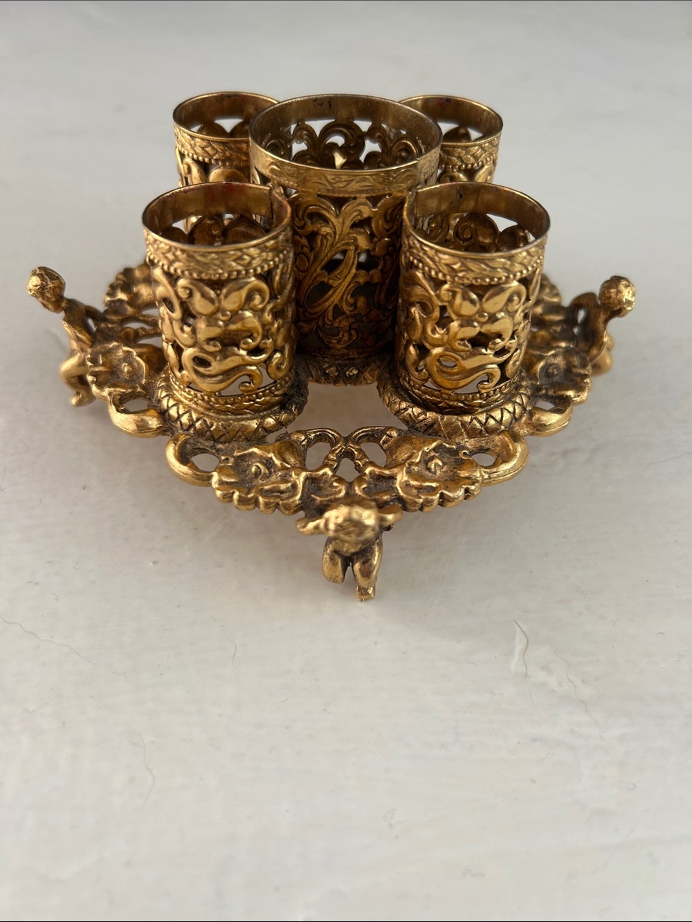 Vintage Stylebuilt Frame NY Gold Ormolu Lipstick Holder Cherub Filigree 5 Slot